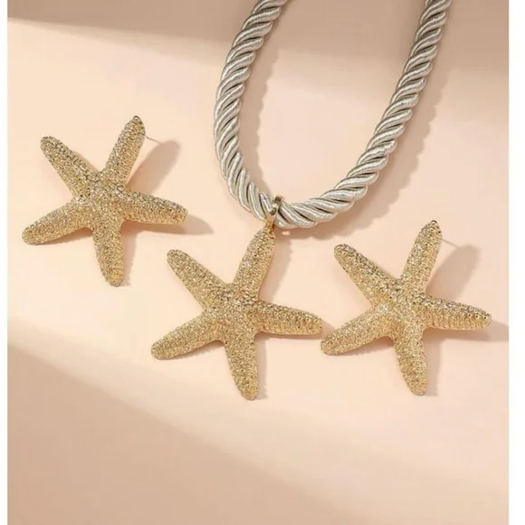 Starfish Corded Necklace and Earring Set - Picture 2 of 7